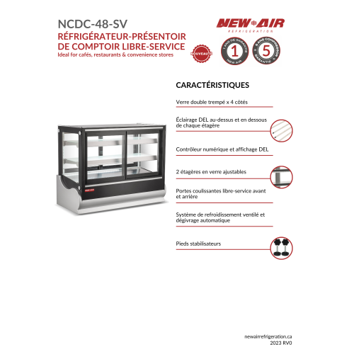 NEW AIR NCDC-48-SV Commercial Square 48" Self-Serve Refrigerated Countertop Display Case - Ideal for Restaurants, Cafés and Bakeries