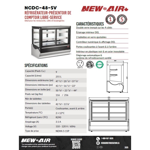 NEW AIR NCDC-48-SV Commercial Square 48" Self-Serve Refrigerated Countertop Display Case - Ideal for Restaurants, Cafés and Bakeries