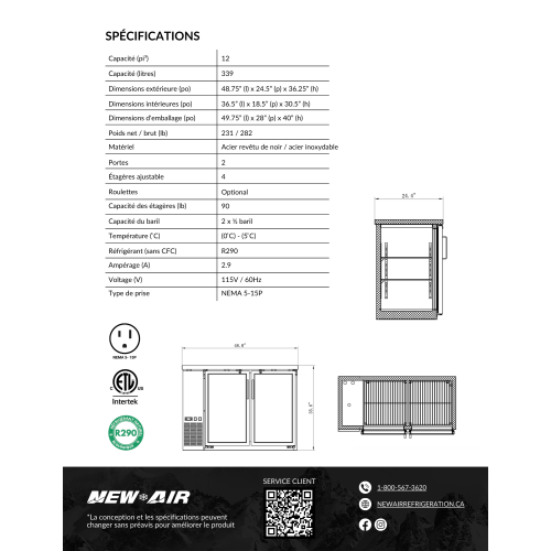 New Air NBB-48-SG Single Glass Door 48″ Back Bar Refrigerator Cooler