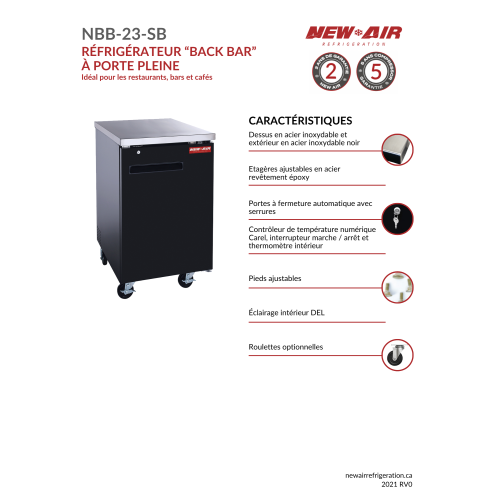 New Air NBB-23-SG Single Glass Door 23″ Back Bar Refrigerator Cooler - 220 L / 7.8 Cu. Ft. - Ideal for Bars, Restaurants, Hotels & Cafés