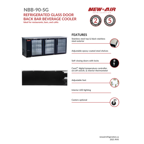 New Air NBB-90-SG Triple Glass Door 90″ Back Bar Refrigerator Cooler - 916 L / 32 Cu. Ft. - Ideal for Bars, Restaurants, Hotels & Cafés