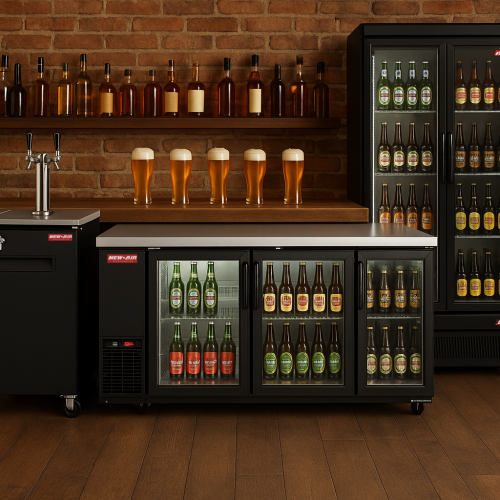 New Air NBB-90-SG Triple Glass Door 90″ Back Bar Refrigerator Cooler - 916 L / 32 Cu. Ft. - Ideal for Bars, Restaurants, Hotels & Cafés