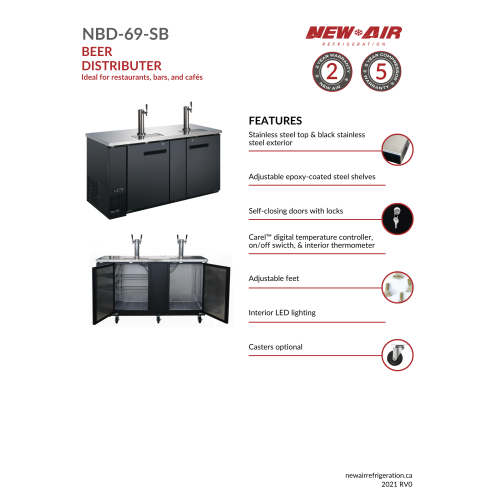 NEW AIR NBD-69-SB Solid Double Door Beer Dispenser - 660 L / 23.3 Cu. Ft. - Ideal for Bars, Restaurants, Hotels & Cafés