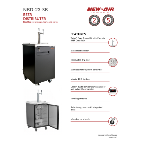 Distributeur de bière à une porte solide NBD-23-SB de NEW AIR - 184&nbsp;L/6,5 pi3 - Idéal pour les bars, restaurants, hôtels et cafés