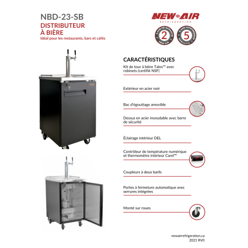 Distributeur de bière à une porte solide NBD-23-SB de NEW AIR - 184&nbsp;L/6,5 pi3 - Idéal pour les bars, restaurants, hôtels et cafés