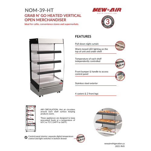 NEW AIR NOM-39-HT Commercial Triple Shelf Grab 'N Go 40" Open Heater Merchandiser - Ideal for Restaurants, Cafés, Convenience Stores and Supermarkets
