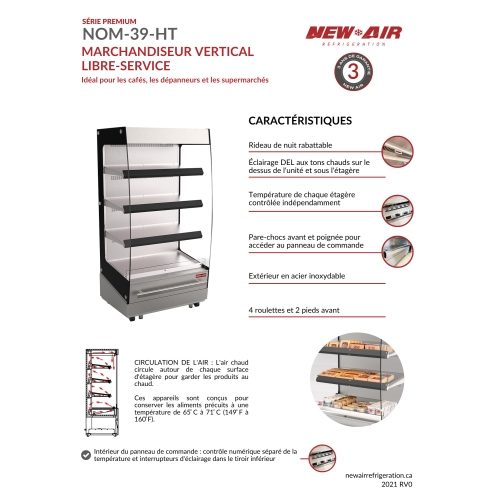 NEW AIR NOM-39-HT Commercial Triple Shelf Grab 'N Go 40" Open Heater Merchandiser - Ideal for Restaurants, Cafés, Convenience Stores and Supermarkets
