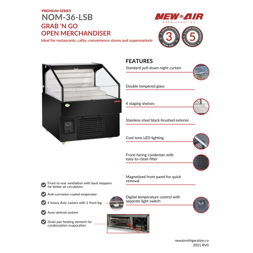 NEW AIR NOM-36-LSB Commercial 36″ Grab 'N Go Horizontal Open Merchandiser - Ideal for Restaurants, Cafés, Convenience Stores and Supermarkets