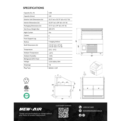 NEW AIR NOM-36-LSB Commercial 36″ Grab 'N Go Horizontal Open Merchandiser - Ideal for Restaurants, Cafés, Convenience Stores and Supermarkets