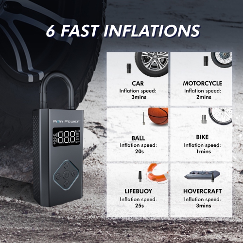 Pion Power M18 Air Compressors Tire Inflator with LED light and 5000mAh Power Bank