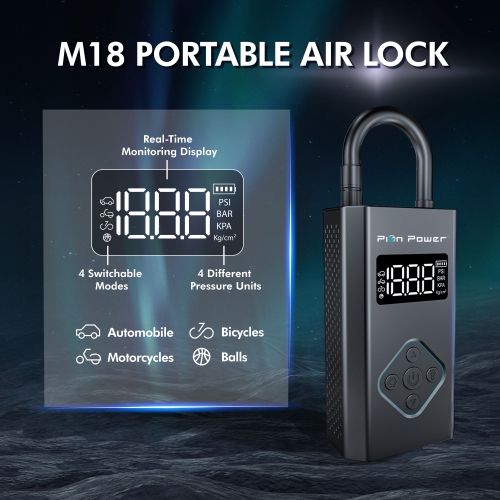 Pion Power M18 Air Compressors Tire Inflator with LED light and 5000mAh Power Bank