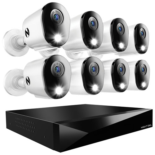 Night Owl Wired 2-Way Audio DVR Security System with 8 Bullet Indoor/Outdoor 2K Cameras - White