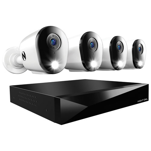 Night Owl Wired 2-Way Audio DVR Security System with 4 Bullet Indoor/Outdoor 2K Cameras - White