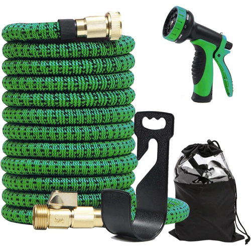 Kunova 100FT Garden Hose Expandable Hose - Heavy Duty Flexible Leakproof Hose - 10 Pattern High-Pressure Water Spray Nozzle & Bag & Plastic Holder.No