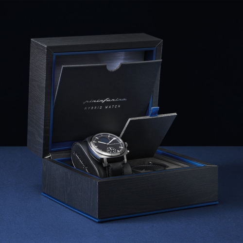 Montre intelligente hybride Sintesi 44&nbsp;mm de Pininfarina - Montre analogique bracelet cuir italien, verre saphir, boussole, moniteur d'activité