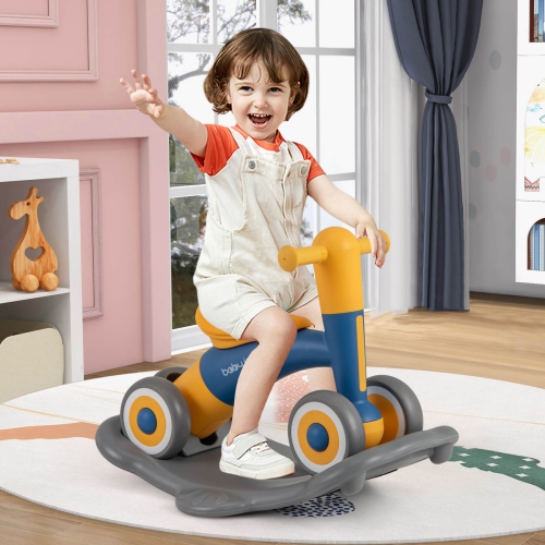 Cheval à bascule 3-en-1 avec planche d'équilibre amovible et siège à hauteur réglable de Costway