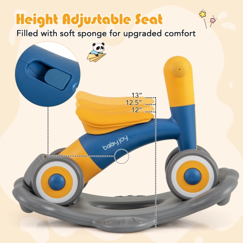 Cheval à bascule 3-en-1 avec planche d'équilibre amovible et siège à hauteur réglable de Costway