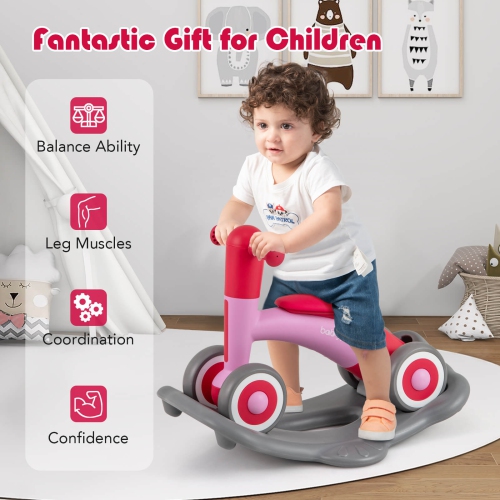 Cheval à bascule 3-en-1 avec planche d'équilibre amovible et siège à hauteur réglable de Costway