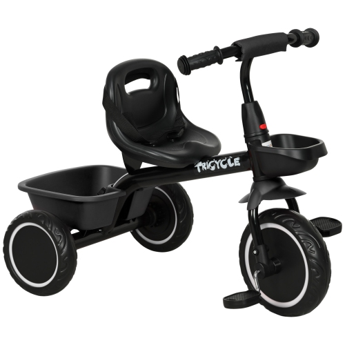 Qaba – Grand tricycle pour enfants de 2-5 ans pour filles et garçons, tricycle pour tout-petits avec siège réglable, ceinture de sécurité, deux panie