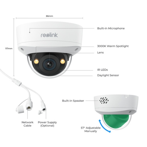 Caméra de sécurité PoE anti-vandalisme UHD IK10 12&nbsp;Mpx de Reolink RLC-1240A avec 145 grand angle de visionnement, audio bidirectionnel