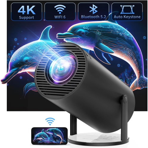 CLOKOWE 4K Mini Projector with WiFi and Bluetooth - 180° Rotation & Auto Keystone, FHD 1080P Supported, Portable Outdoor Movie Projector