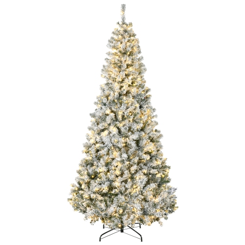 HOMCOM 7.5ft Prelit Snow Flocked Artificial Christmas Tree, Realistic Xmas Tree with 500 Warm White LED Light and 1188 Tips, Metal Base, Auto Open,