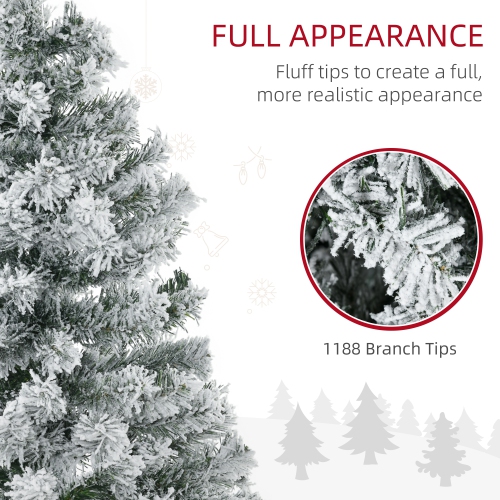 Arbre de Noël artificiel floqué illuminé par neige de HOMCOM 7.5 pi, arbre de Noël réaliste avec 500 lumières à DEL blanc chaud et 1188 pointes,