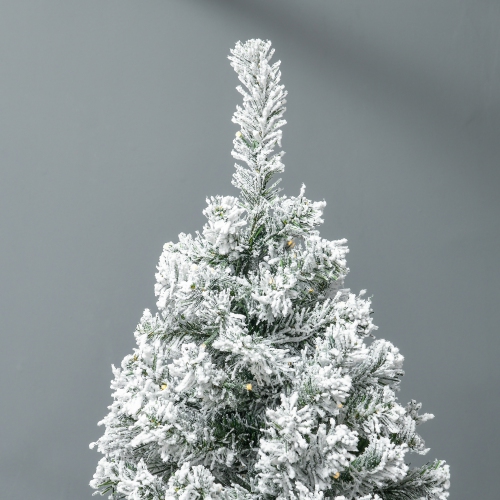 Arbre de Noël artificiel floqué illuminé par neige de HOMCOM 7.5 pi, arbre de Noël réaliste avec 500 lumières à DEL blanc chaud et 1188 pointes,