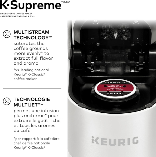 Cafetière pour une tasse K-Supreme K-Supreme K-Cup de Keurig avec technologie MultiStream, blanc