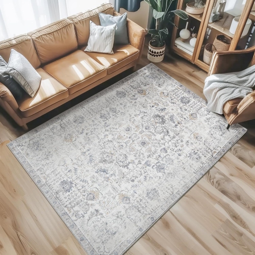 NIERBO  5 X 7 Area Rug - Large Washable Living Room Rug Vintage Distressed Floral Print Rug Retro Traditional Farmhouse Boho Rug Bedroom Rug Non Slip