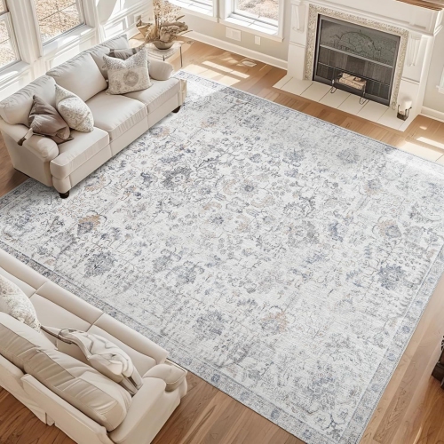 NIERBO  6 X 9 Area Rug - Large Washable Living Room Rug Vintage Distressed Floral Print Rug Retro Traditional Farmhouse Boho Rug Bedroom Rug Non Slip