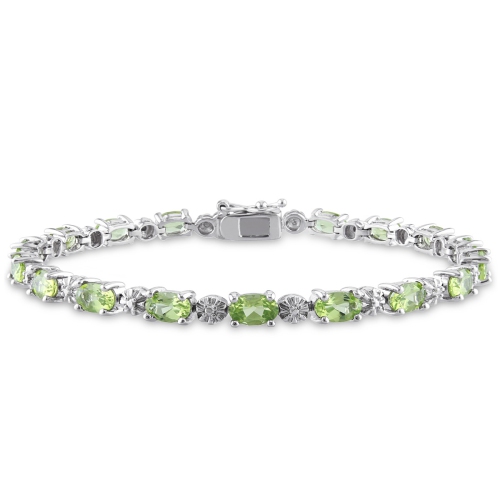 GEM AND HARMONY  Peridot Bracelet 8.80 Carat (Ctw) With Diamonds In Sterling In Silver