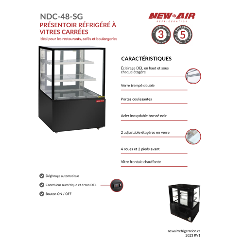 NOUVEAU présentoir de sol carré réfrigéré NDC-48-SG commercial de 48 po d'AIR - 542&nbsp;L/19,1 pi3 avec - Idéal pour les restaurants, cafés et