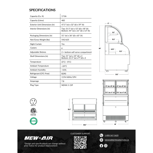 NEW AIR NCC-48-SS Commercial 48" Floor Model Dual Service Combination Display Case & Merchandiser