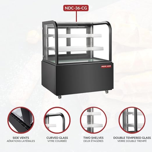 NEW AIR NDC-36-CG Commercial 36″ Curved Glass 9.5 Cu. Ft. Refrigerated Display Case - Ideal for Restaurants, Cafés & Bakeries
