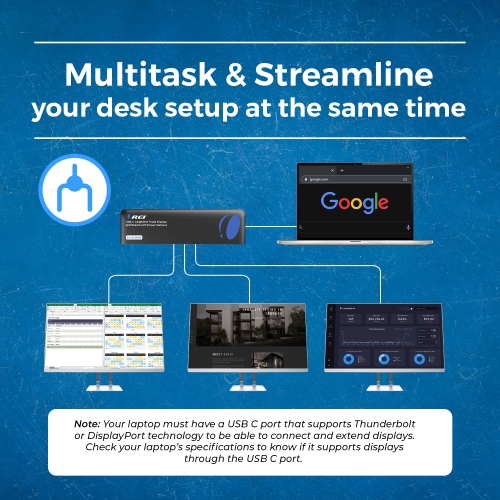 OREI SplitXtend Docking Hub with USB-C input, USB-A, Ethernet, DP, Power delivery up to 85 Watt and up to 3 Extended Displays