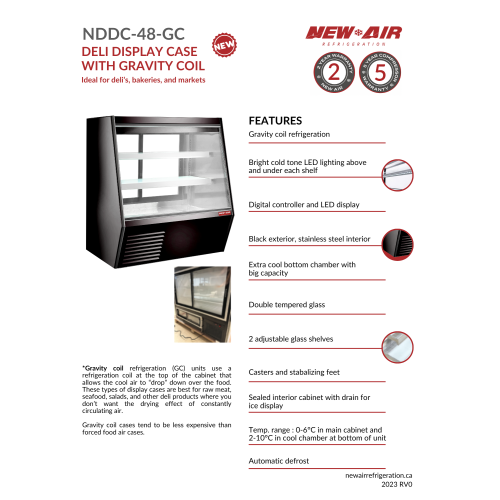 NEW AIR NDDC-48-GC 48″ Commercial Deli Display Case 22.5 Cu. Ft. with Gravity Coil - Ideal for Restaurants, Cafés, Delis & Markets