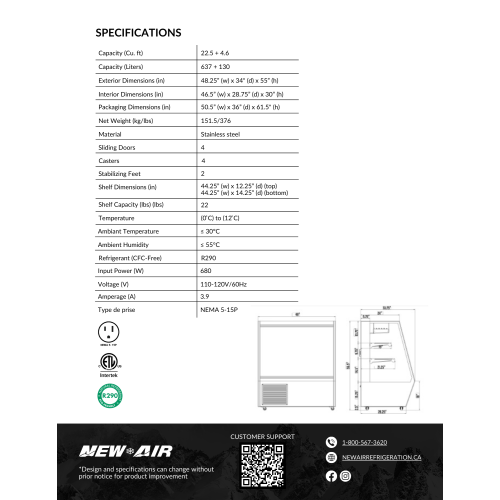 NEW AIR NDDC-48-GC 48″ Commercial Deli Display Case 22.5 Cu. Ft. with Gravity Coil - Ideal for Restaurants, Cafés, Delis & Markets