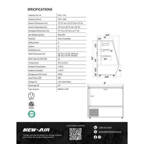NEW AIR NDDC-72-GC 72″ Commercial Deli Display Case 34.5 Cu. Ft. with Gravity Coil - Ideal for Restaurants, Cafés, Delis & Markets