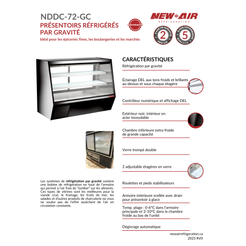NEW AIR NDDC-72-GC 72″ Commercial Deli Display Case 34.5 Cu. Ft. with Gravity Coil - Ideal for Restaurants, Cafés, Delis & Markets