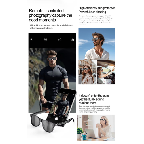 TUTT E8 Smart Bluetooth Sunglasses | AI Voice Assistance Call & Music | HD UV Protection | Anti-Blue Ray