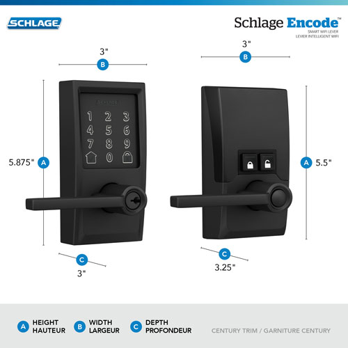 Schlage Encode Latitude Wi-Fi Smart Lock with Lever Door Handle - Matte Black