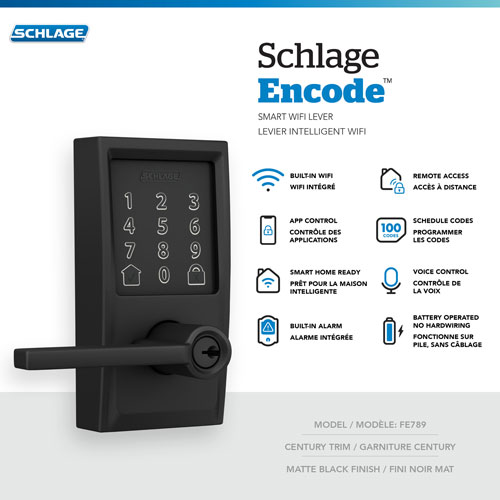 Schlage Encode Latitude Wi-Fi Smart Lock with Lever Door Handle - Matte Black