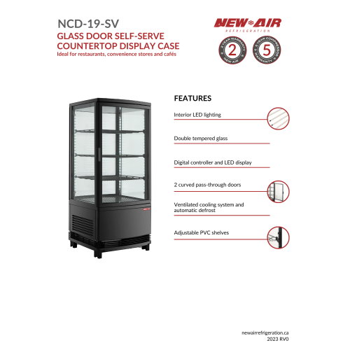 NOUVEAU présentoir de comptoir réfrigéré libre-service commercial de 19 po NCD-19-SV d'AIR – idéal pour les cafés, les restaurants et les dépanneurs