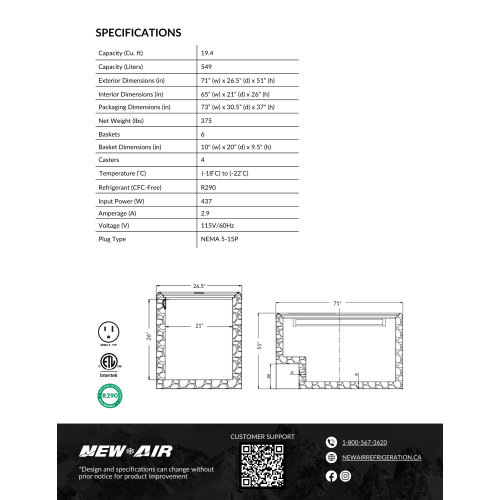 NEW AIR NIF-71-DC Commercial 71" Ice Cream Dipping Cabinet - Ideal for Restaurants, Ice Cream Shops, Convenience Store & Grocery Stores