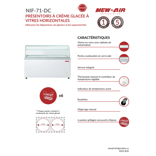 NEW AIR NIF-71-DC Commercial 71" Ice Cream Dipping Cabinet - Ideal for Restaurants, Ice Cream Shops, Convenience Store & Grocery Stores