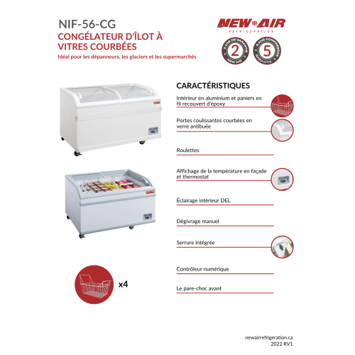 NEW AIR NIF-56-CG Commercial 56" Curved Glass 13 Cu. Ft. Ice Cream Freezer