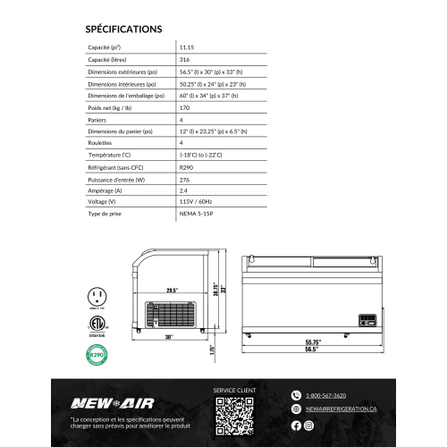 NEW AIR NIF-56-CG Commercial 56" Curved Glass 13 Cu. Ft. Ice Cream Freezer
