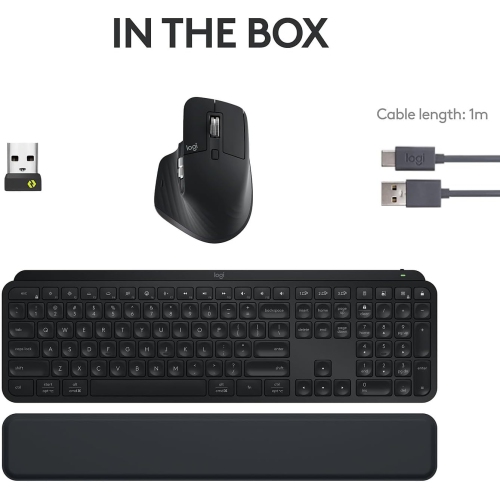 Logitech MX Keys S Combo - Performance Wireless Keyboard and Mouse with Palm Rest- Black