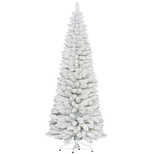 HOMCOM – Arbre de Noël à crayons floqués de neige 6&nbsp;pi, arbre de Noël artificiel mince avec 246 pointes de branches et base en métal, décoration